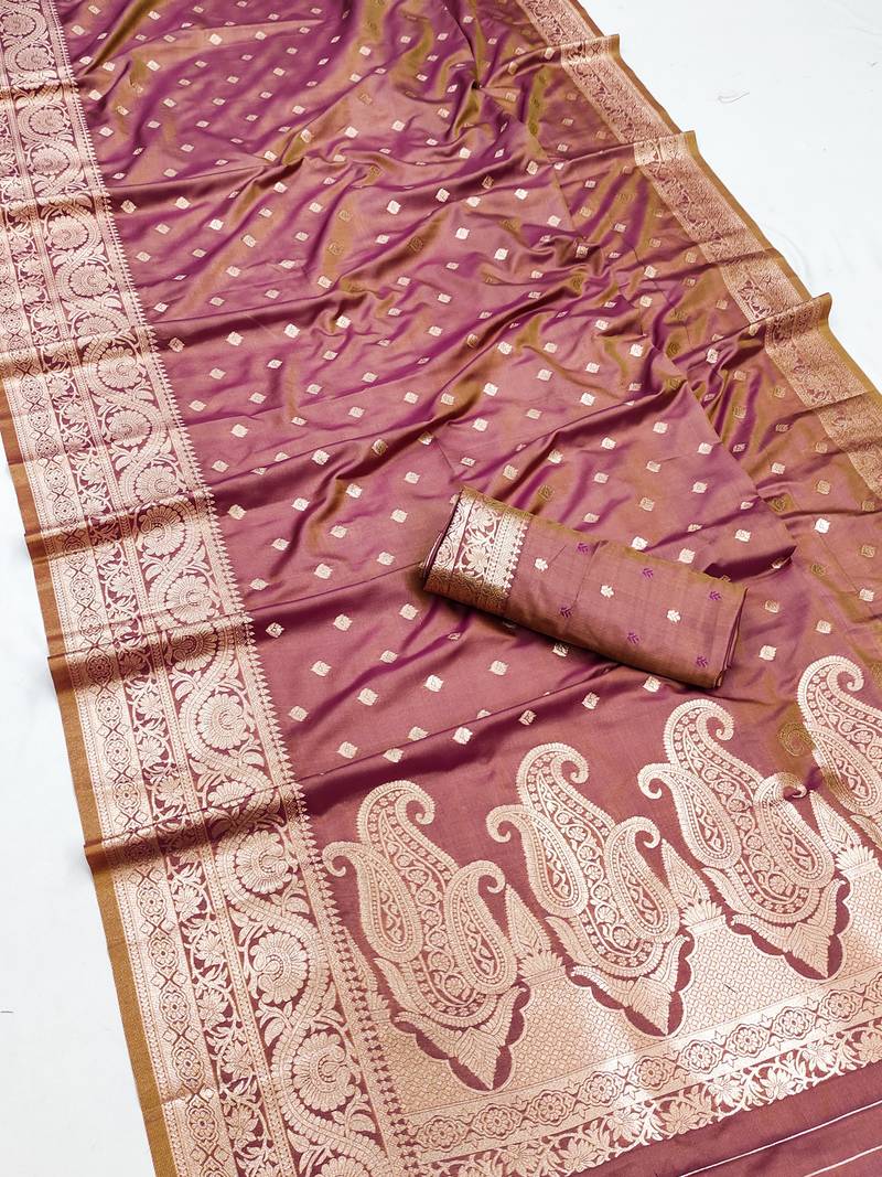 Onion pink  soft banarasi silk blend  saree with self weaving design zari weaving pallu and blouse