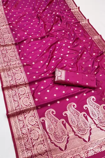 Pink soft banarasi silk blend  saree with self weaving design zari weaving pallu and blouse