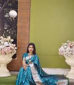Sky blue soft banarasi silk blend  saree with self weaving design zari weaving pallu and blouse