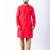 red dupion kurta pyjama set for men with printed design
