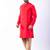 red dupion kurta pyjama set for men with printed design
