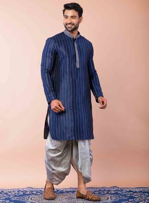 navy blue  kurta dhoti  set for men with embroidered work 1