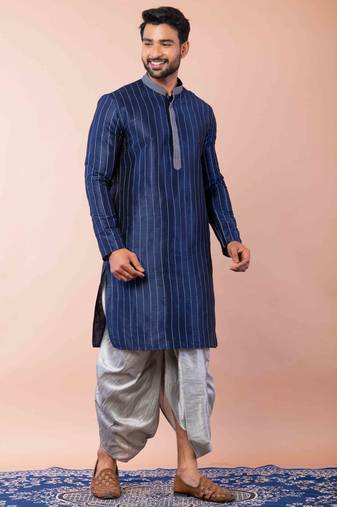 navy blue  kurta dhoti  set for men with embroidered work