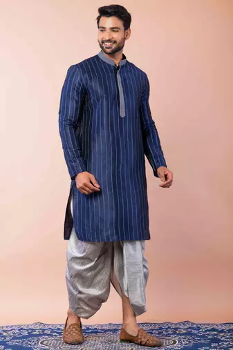 navy blue  kurta dhoti  set for men with embroidered work