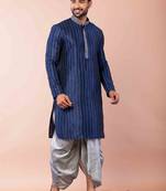 navy blue  kurta dhoti  set for men with embroidered work