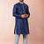 navy blue dupion kurta pyjama set for men with solid design