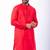 red dupion kurta pyjama set for men with printed design