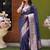 Blue  soft banarasi silk blend  saree with self weaving design zari weaving pallu and blouse