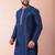navy blue dupion kurta pyjama set for men with solid design