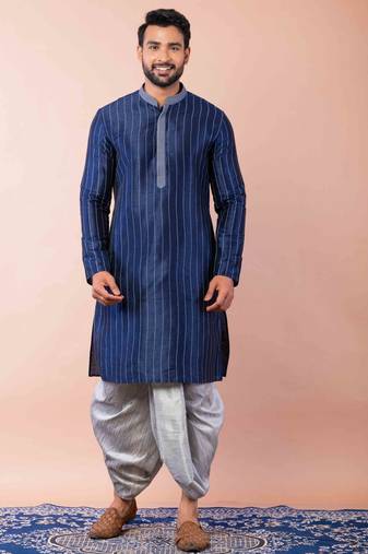 navy blue  kurta dhoti  set for men with embroidered work