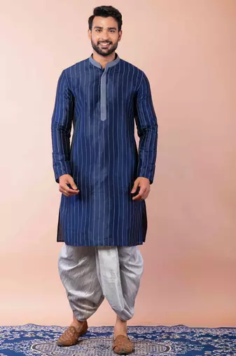 navy blue  kurta dhoti  set for men with embroidered work