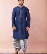 navy blue  kurta dhoti  set for men with embroidered work