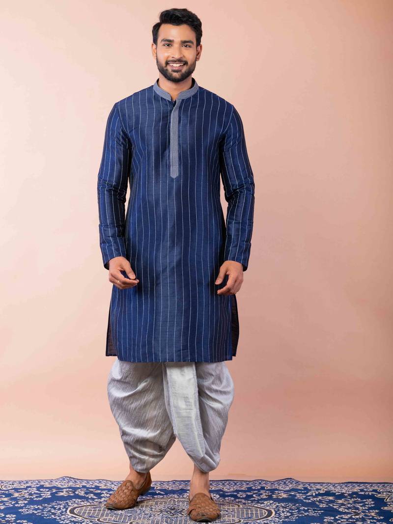 navy blue  kurta dhoti  set for men with embroidered work