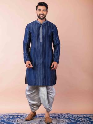 navy blue  kurta dhoti  set for men with embroidered work 3