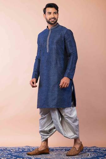 navy blue  kurta dhoti  set for men with embroidered work