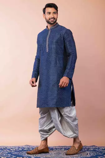 navy blue  kurta dhoti  set for men with embroidered work