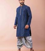 navy blue  kurta dhoti  set for men with embroidered work