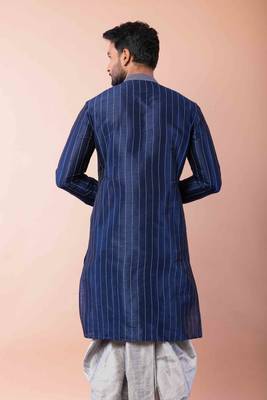navy blue  kurta dhoti  set for men with embroidered work 4
