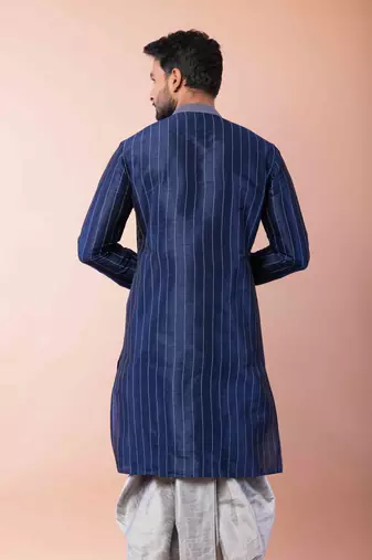navy blue  kurta dhoti  set for men with embroidered work