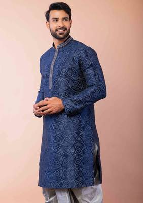 navy blue  kurta dhoti  set for men with embroidered work 2