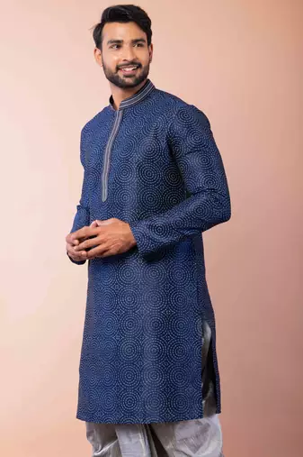 navy blue  kurta dhoti  set for men with embroidered work
