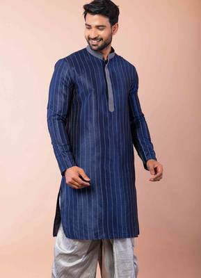 navy blue  kurta dhoti  set for men with embroidered work 3