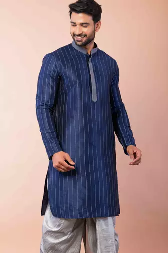 navy blue  kurta dhoti  set for men with embroidered work