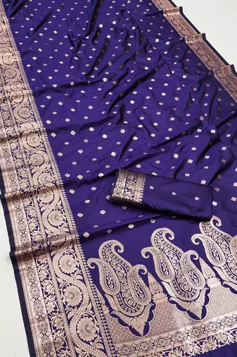 Violet soft banarasi silk blend  saree with self weaving design zari weaving pallu and blouse