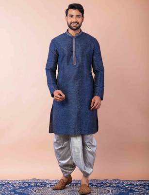 navy blue  kurta dhoti  set for men with embroidered work 3