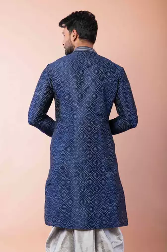 navy blue  kurta dhoti  set for men with embroidered work