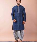 navy blue  kurta dhoti  set for men with embroidered work