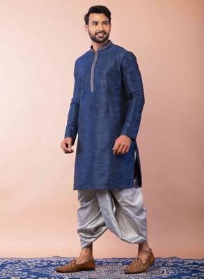 navy blue  kurta dhoti  set for men with embroidered work 2