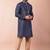 navy blue dupion kurta pyjama set for men with solid design