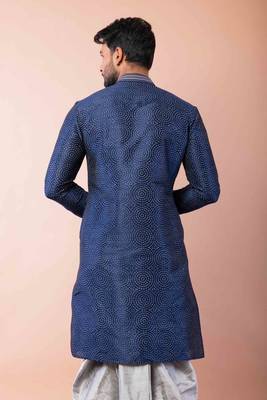 navy blue  kurta dhoti  set for men with embroidered work 4