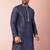navy blue dupion kurta pyjama set for men with solid design