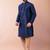 navy blue dupion kurta pyjama set for men with solid design
