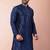 navy blue dupion kurta pyjama set for men with solid design