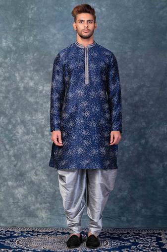 navy blue  kurta dhoti  set for men with embroidered work
