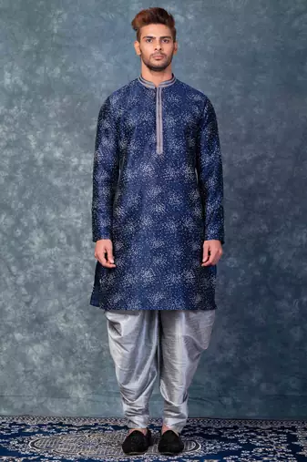 navy blue  kurta dhoti  set for men with embroidered work