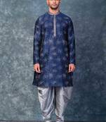 navy blue  kurta dhoti  set for men with embroidered work