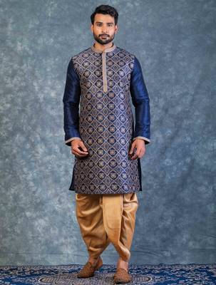 navy blue  kurta dhoti  set for men with embroidered work 2