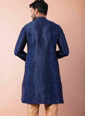 navy blue dupion kurta pyjama set for men with solid design 4