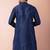 navy blue dupion kurta pyjama set for men with solid design