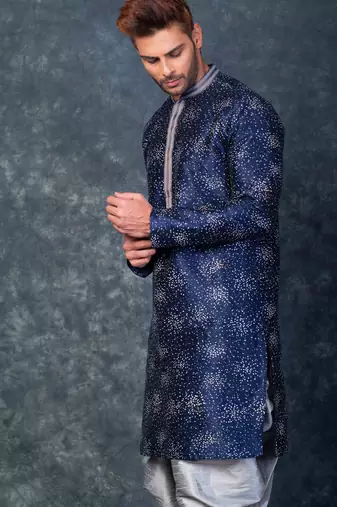 navy blue  kurta dhoti  set for men with embroidered work