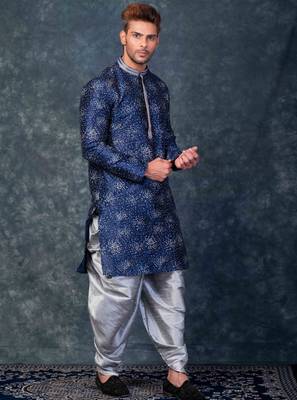 navy blue  kurta dhoti  set for men with embroidered work 3