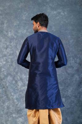 navy blue  kurta dhoti  set for men with embroidered work 4