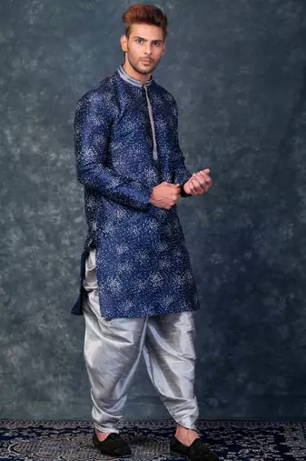 navy blue  kurta dhoti  set for men with embroidered work