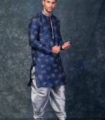 navy blue  kurta dhoti  set for men with embroidered work