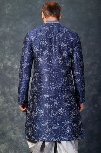 navy blue  kurta dhoti  set for men with embroidered work