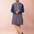 navy blue dupion kurta pyjama set for men with solid design